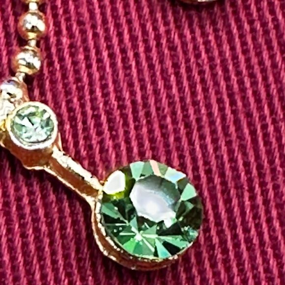 Green Faceted Crystal Necklace on Gold-Tone Round Ball Chain - Picture 6 of 16